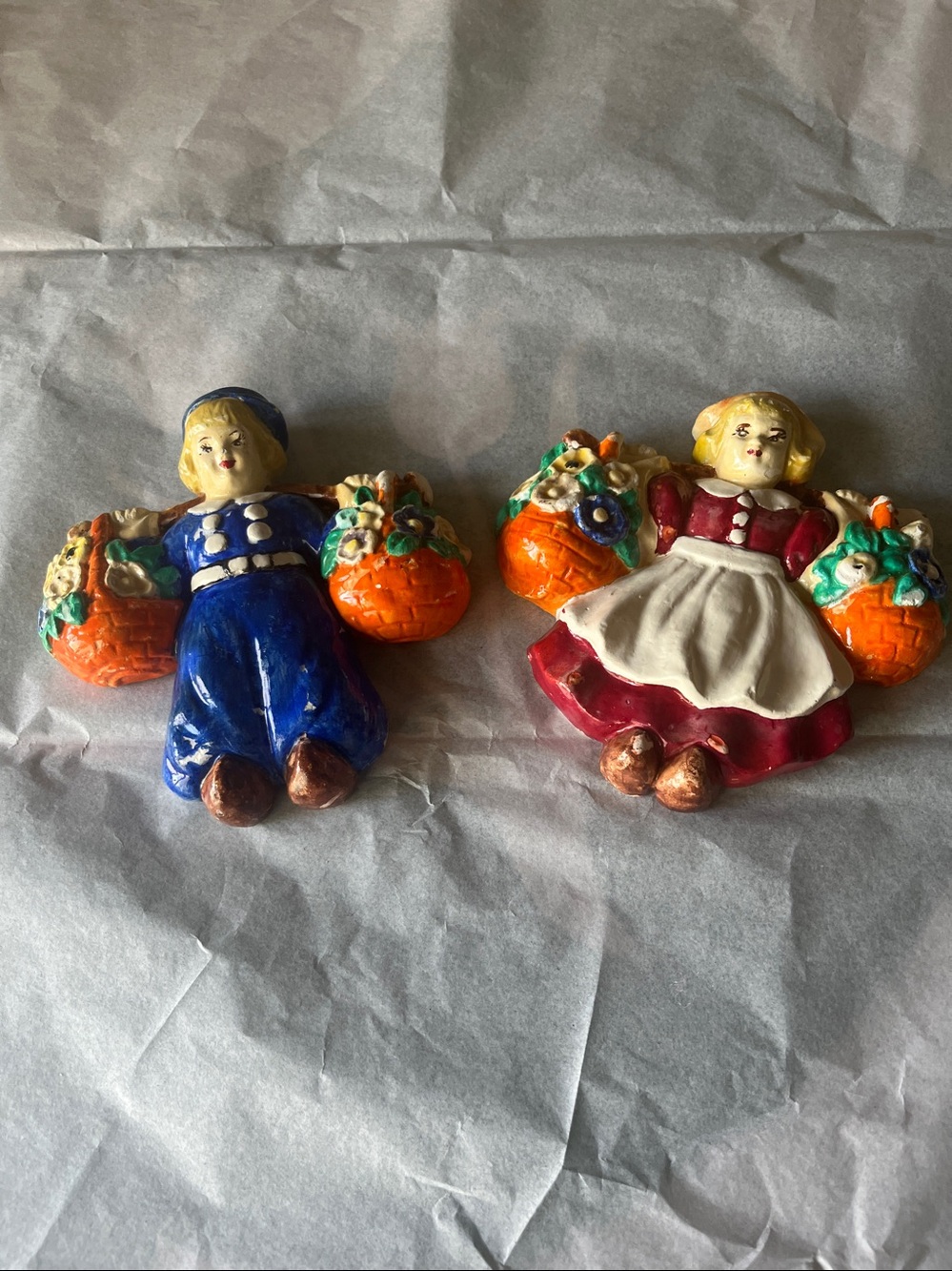 1950’s Vintage Ceramic Dutch Girl & Boy Wall Plaques